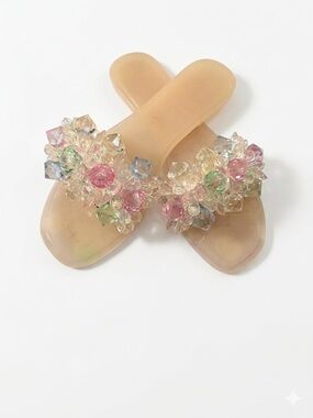 Crystal Women’s Jelly Slides: Fashionable Flat Sandals with Rainbow Rhinestones